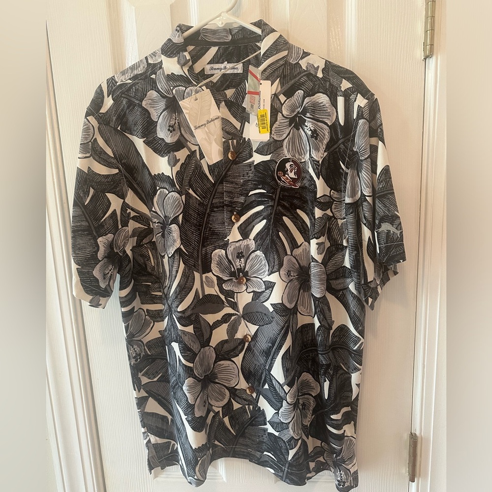 Tommy Bahama FSU Seminoles Black and White Floral Button Down Shirt